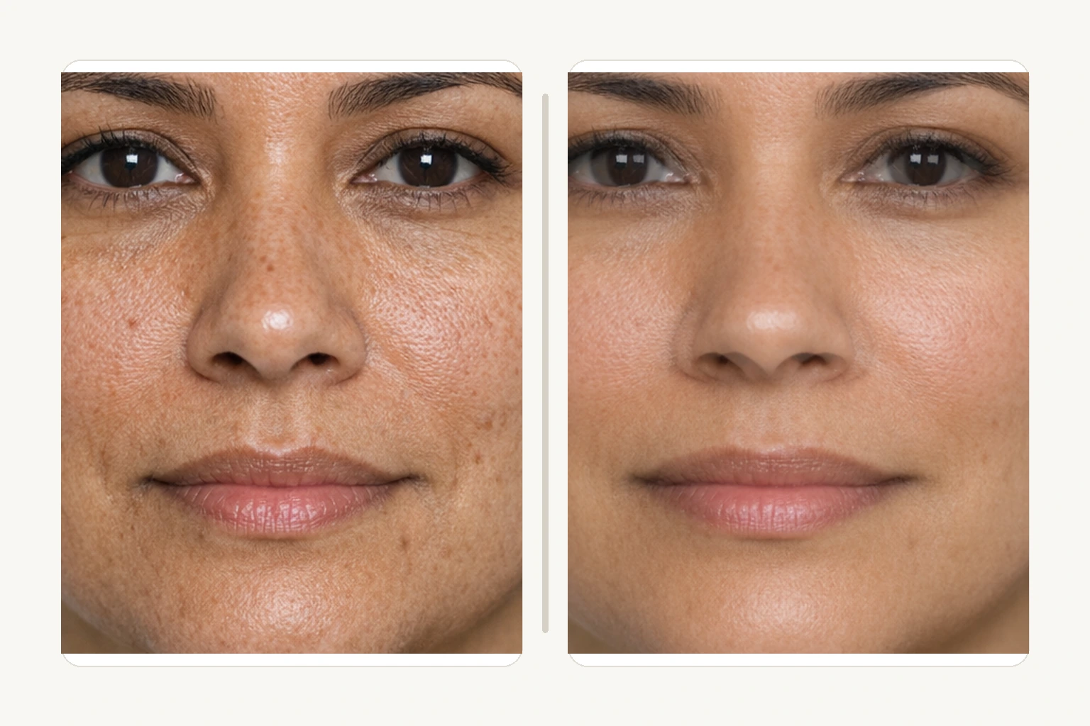 Illustrative cheek texture detail comparison for CO2 laser acne scar resurfacing