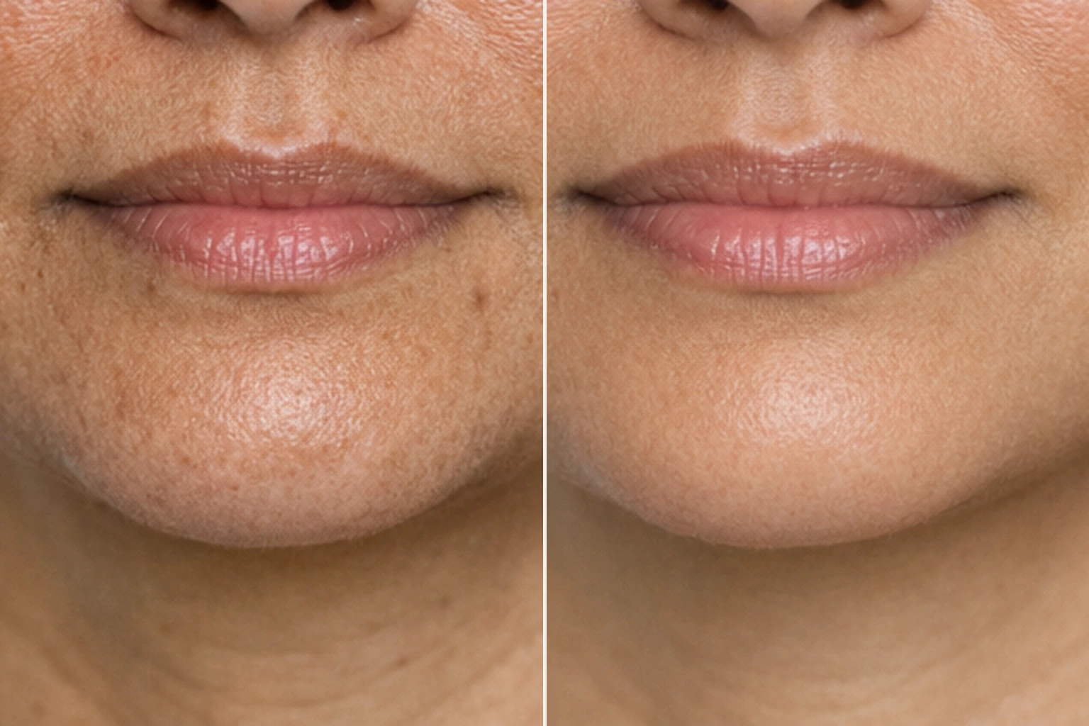 Illustrative before and after neck texture comparison for CO2 laser neck rejuvenation