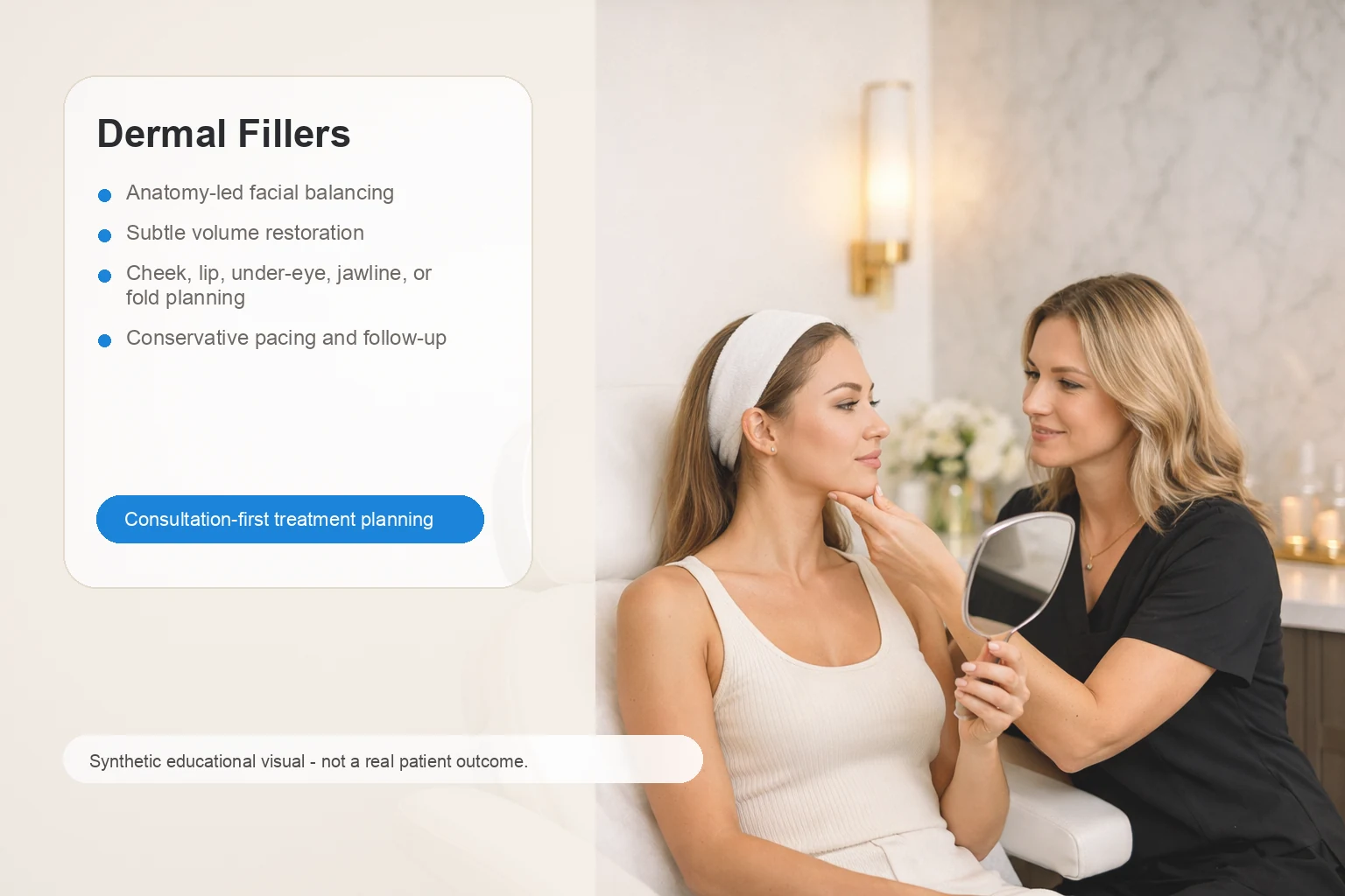 Illustrative dermal filler consultation and facial balancing treatment planning