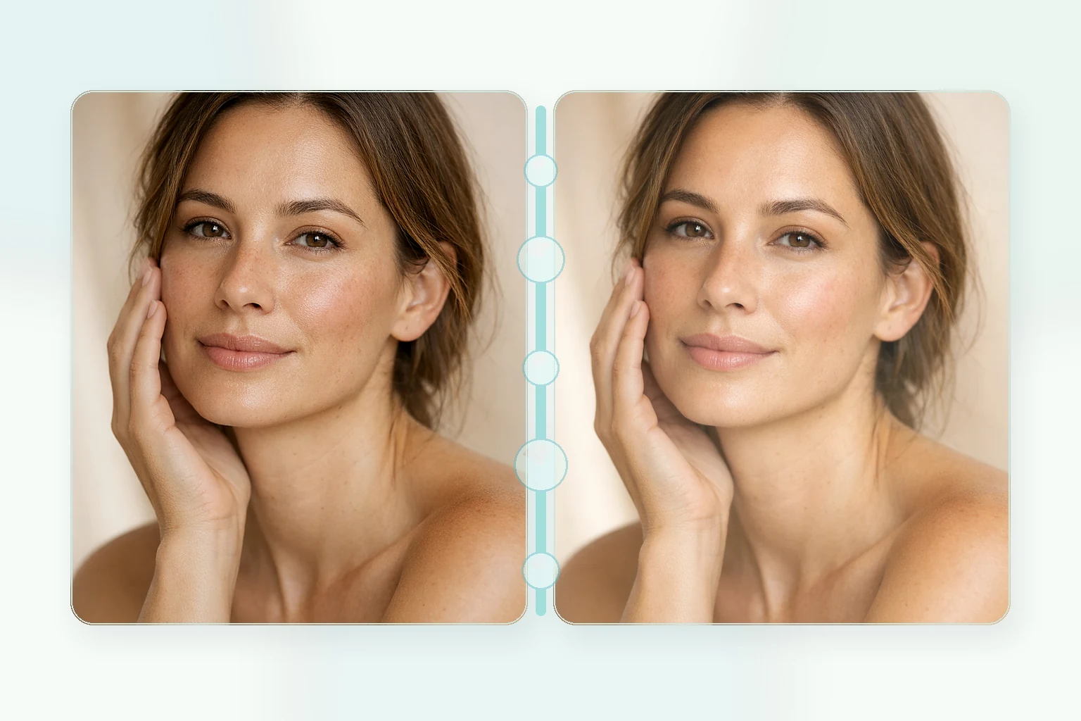Illustrative before and after comparison for a Hydrating Glow Facial showing refreshed healthy-looking skin