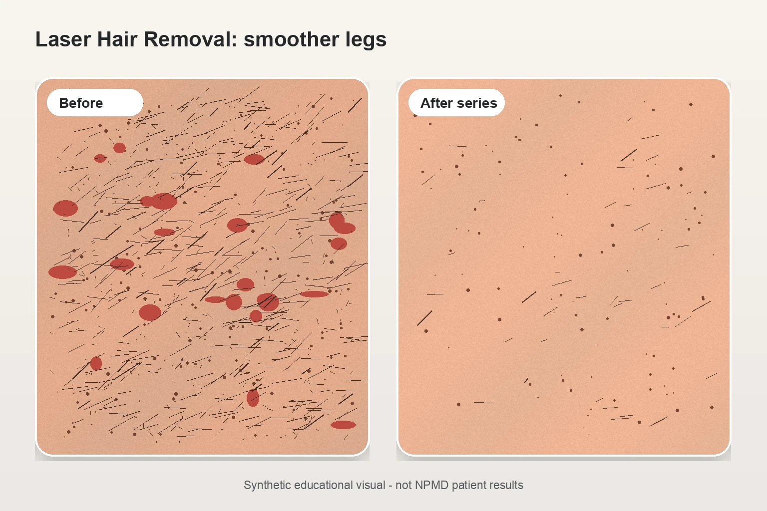 Illustrative before and after comparison for laser hair removal showing smoother legs with reduced unwanted hair