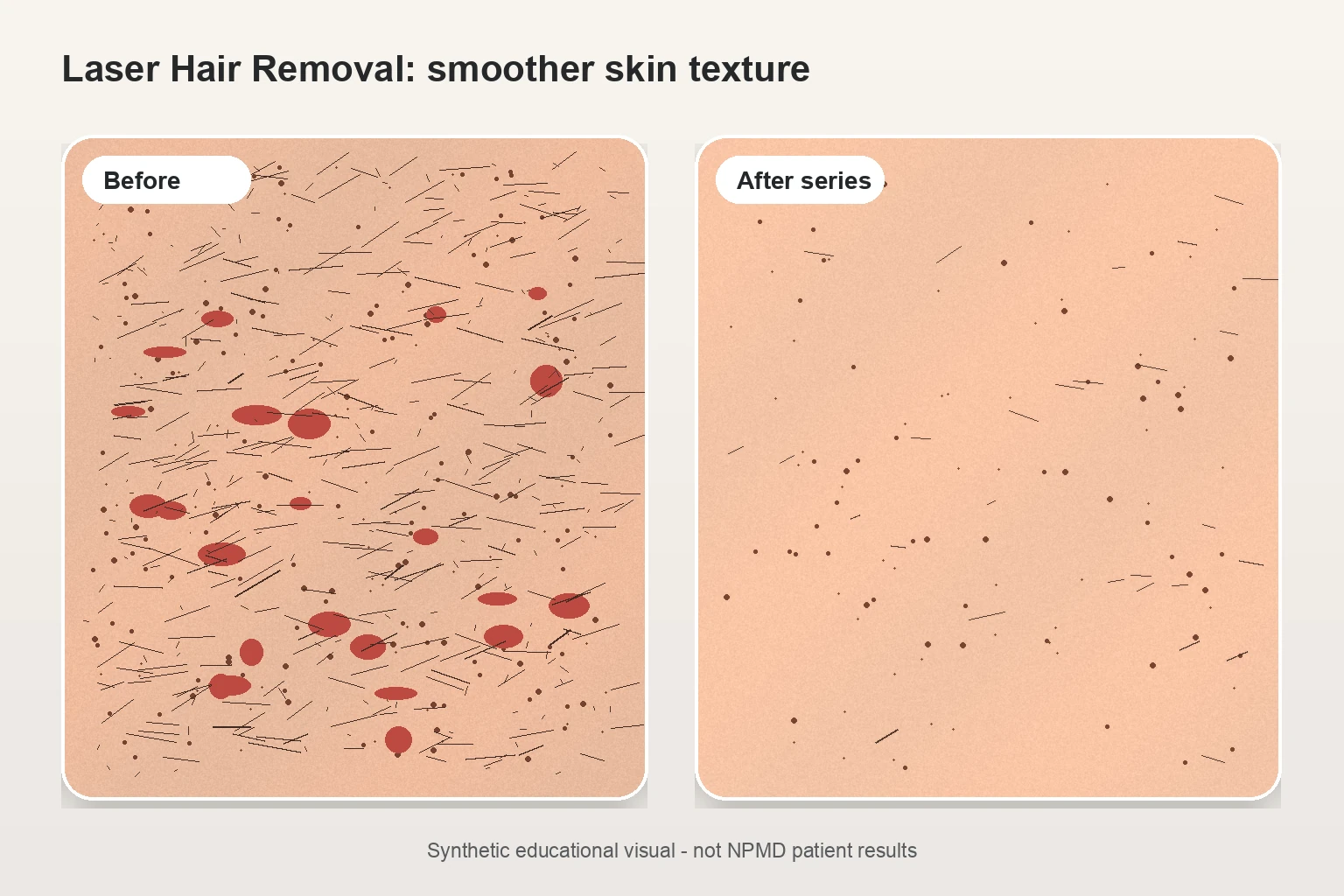 Illustrative before and after comparison for laser hair removal showing smoother skin texture after hair reduction