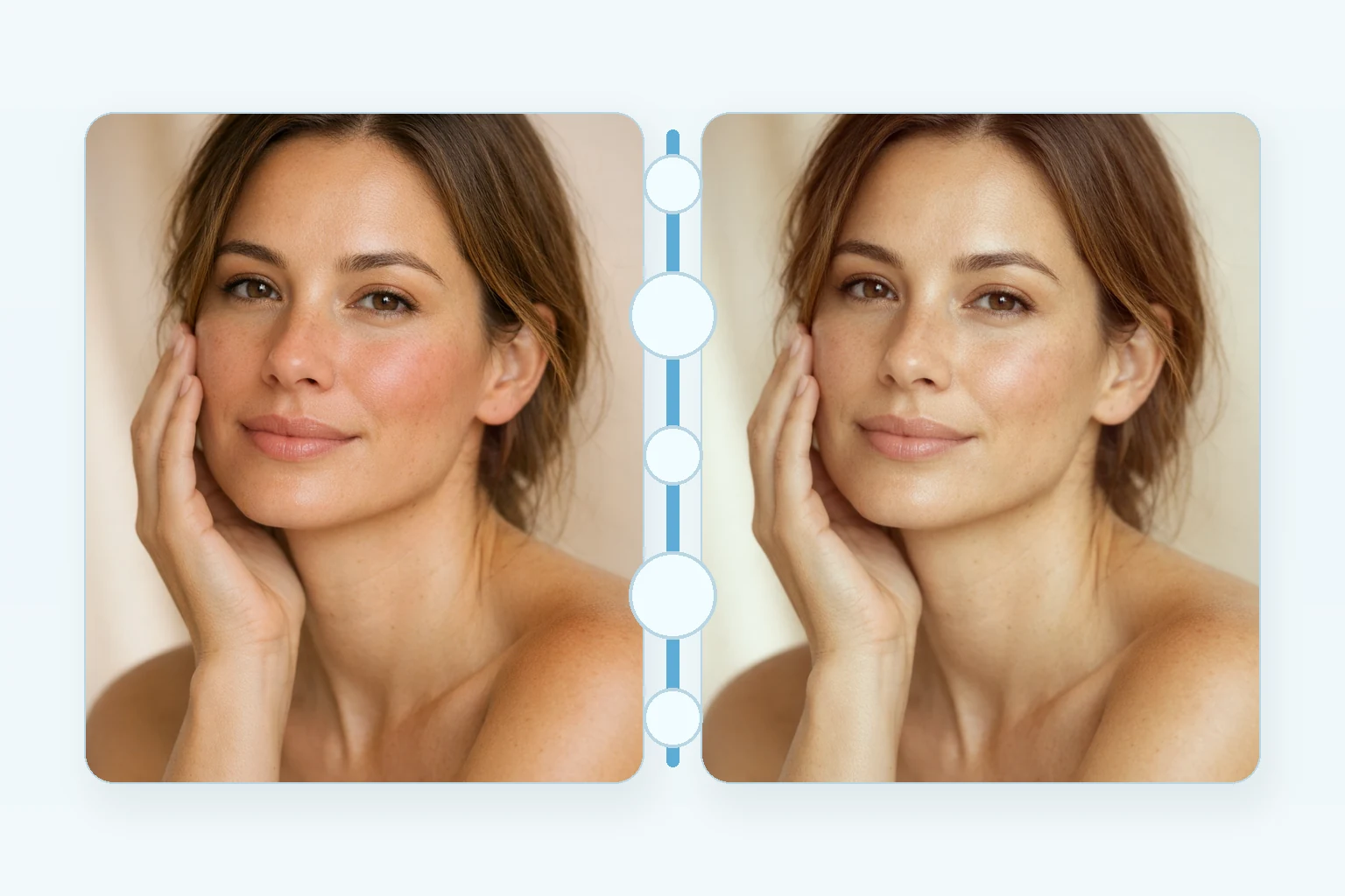 Illustrative before and after comparison for LED Light Therapy showing healthier glow