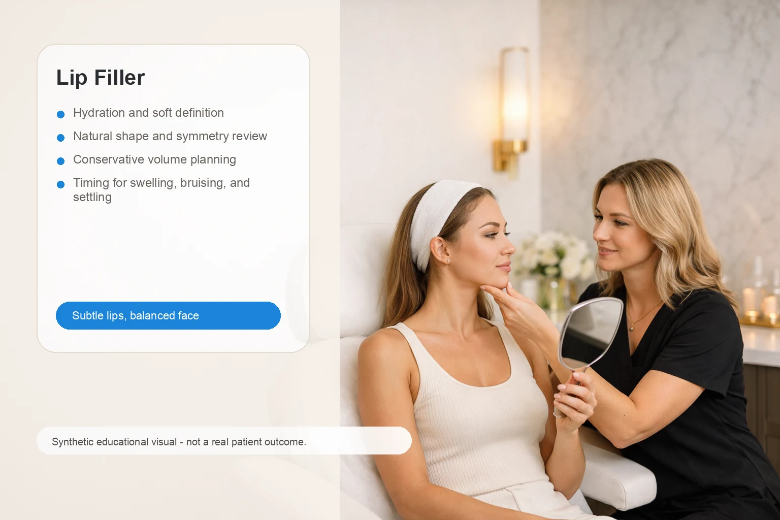 Illustrative lip filler consultation and treatment planning for natural shape hydration and volume