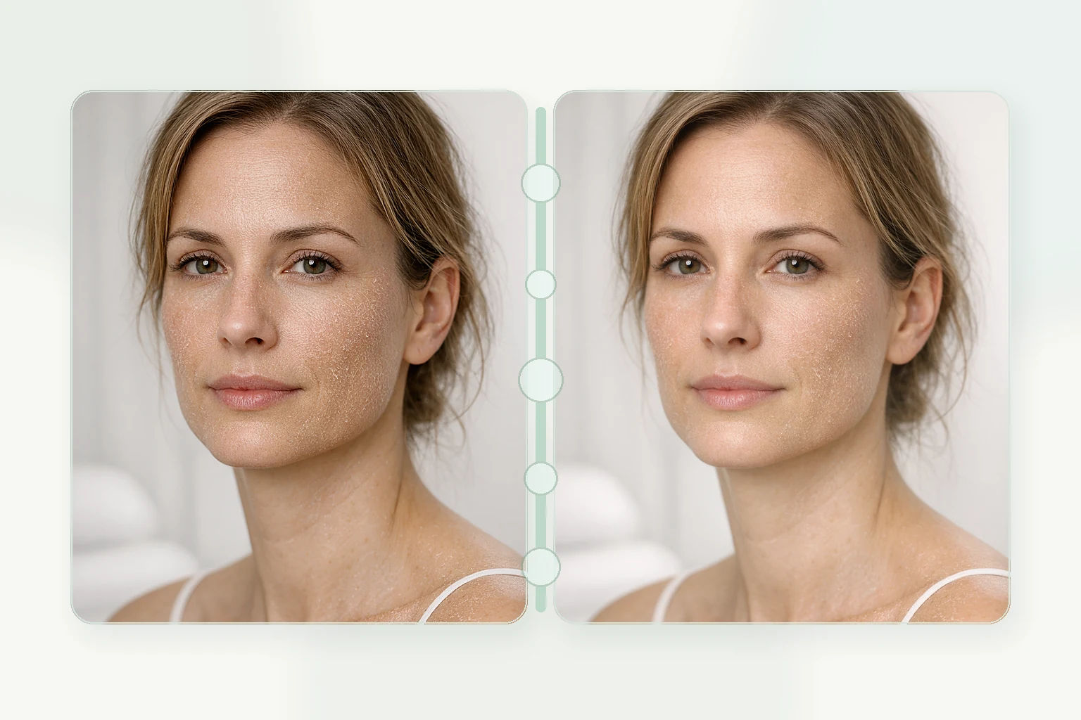 Illustrative before and after comparison for a medical-grade facial showing hydrated smoother texture