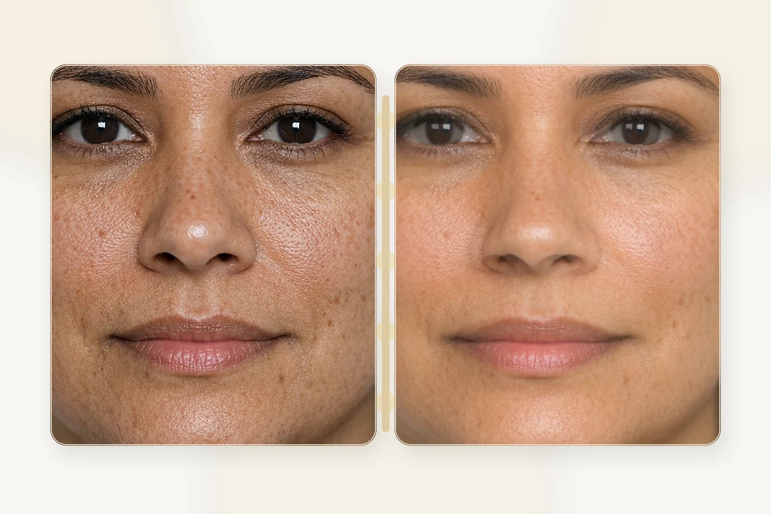 Illustrative close texture comparison after PRP microneedling for pores and glow